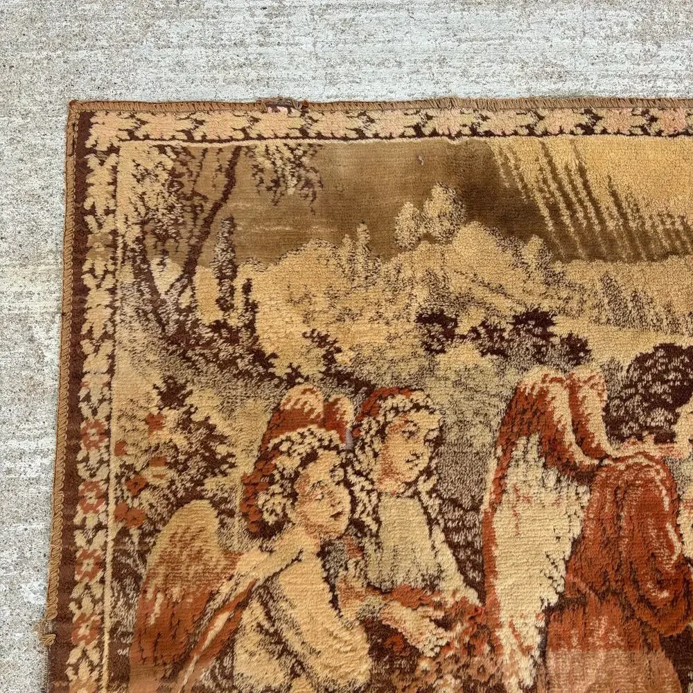 Vtg Italy Velvet Tapestry Wall Hanging Rug - Religious Christian Nativity Jesus